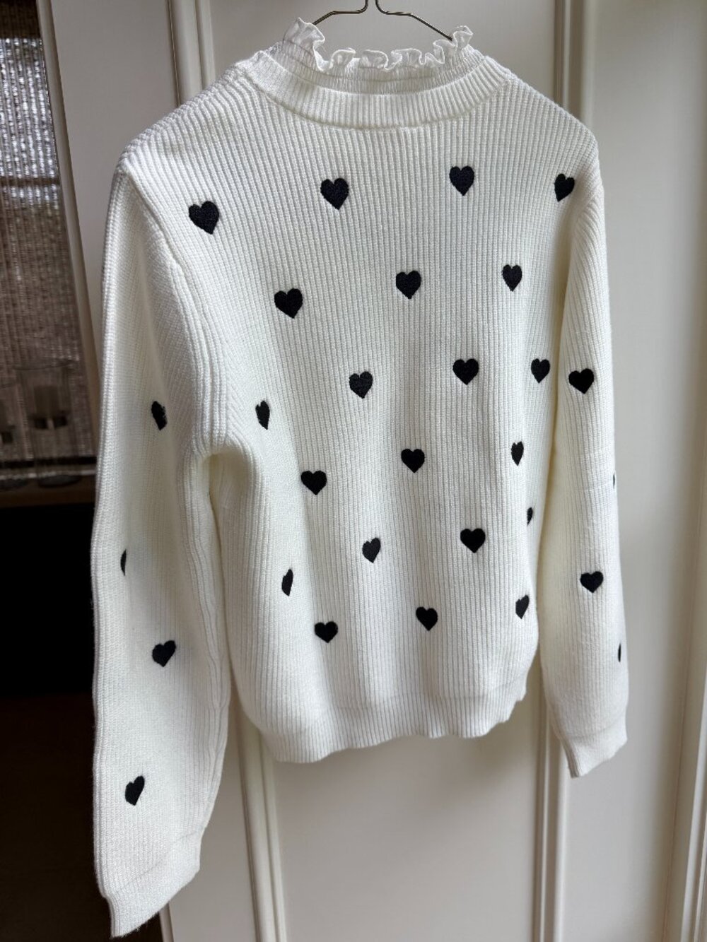 Anthropologie Ruffled Collar Heart Sweater in Classic Black and White - Picture 10 of 13